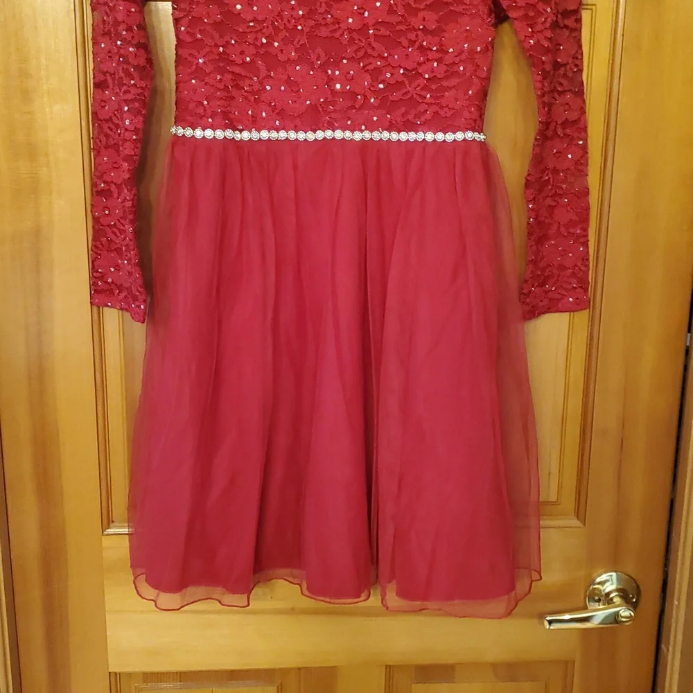 Speechless Dark‎ Red Glitter Lace Tulle Skirt Dress Size Girls 16 Christmas